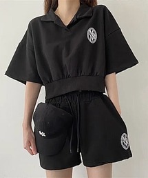 【セットアップ】ポロ襟トップス×スウェットショートパンツ 2点SET