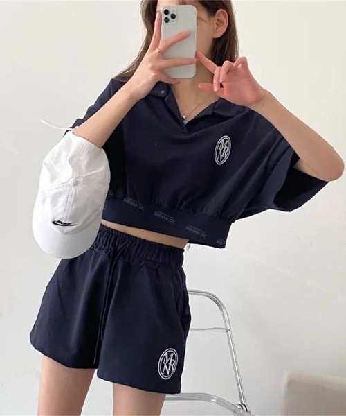 SHEENA(シーナ)の「【セットアップ】ポロ襟トップス×スウェットショートパンツ 2点SET(セットアップ・レディース・ネイビー/ブラック/グレー・M)」の4枚目の写真