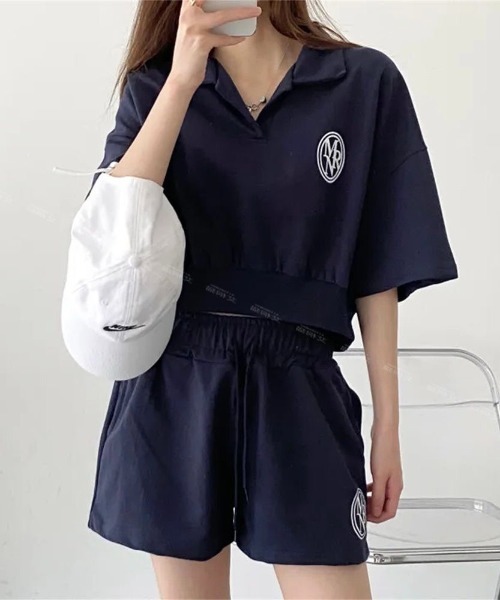 SHEENA(シーナ)の「【セットアップ】ポロ襟トップス×スウェットショートパンツ 2点SET(セットアップ・レディース・ネイビー/ブラック/グレー・M)」の11枚目の写真