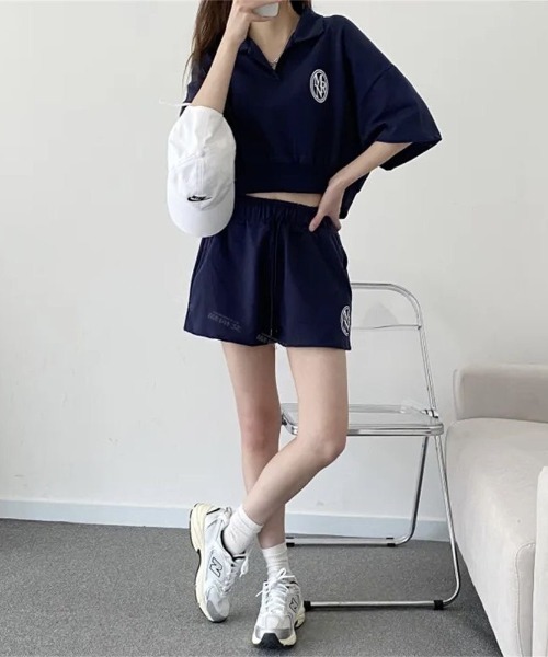 SHEENA(シーナ)の「【セットアップ】ポロ襟トップス×スウェットショートパンツ 2点SET(セットアップ・レディース・ネイビー/ブラック/グレー・M)」の9枚目の写真