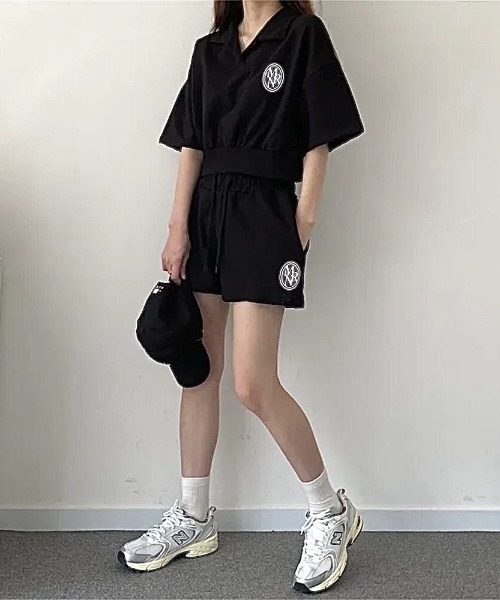 SHEENA(シーナ)の「【セットアップ】ポロ襟トップス×スウェットショートパンツ 2点SET(セットアップ・レディース・ネイビー/ブラック/グレー・M)」の7枚目の写真