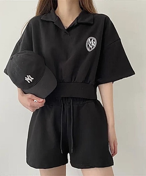 SHEENA(シーナ)の「【セットアップ】ポロ襟トップス×スウェットショートパンツ 2点SET(セットアップ・レディース・ネイビー/ブラック/グレー・M)」の5枚目の写真