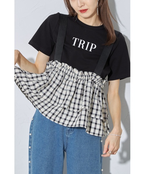 &. NOSTALGIA(アンドドットノスタルジア)の「【ZOZO限定】チェック柄マルチWAYティアードビスチェ(Tシャツ/カットソー・レディース・ホワイト系その他/ブラック系その他・M)」の1枚目の写真