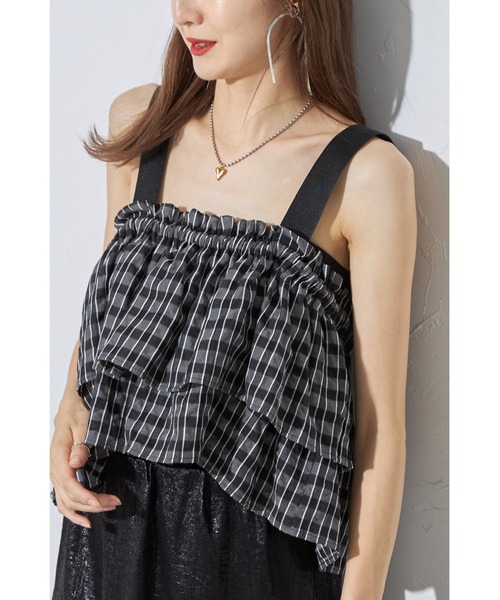 &. NOSTALGIA(アンドドットノスタルジア)の「【ZOZO限定】チェック柄マルチWAYティアードビスチェ(Tシャツ/カットソー・レディース・ホワイト系その他/ブラック系その他・M)」の2枚目の写真