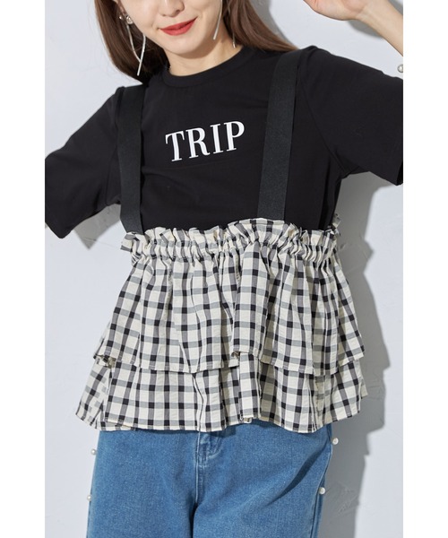 &. NOSTALGIA(アンドドットノスタルジア)の「【ZOZO限定】チェック柄マルチWAYティアードビスチェ(Tシャツ/カットソー・レディース・ホワイト系その他/ブラック系その他・M)」の5枚目の写真