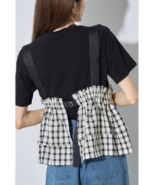 &. NOSTALGIA(アンドドットノスタルジア)の「【ZOZO限定】チェック柄マルチWAYティアードビスチェ(Tシャツ/カットソー・レディース・ホワイト系その他/ブラック系その他・M)」の6枚目の写真