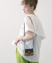 saloon | SALOON(サルーン)/ノーカラーフリルヨーク5分袖ブラウス　無地/ストライプ(シャツ/ブラウス)