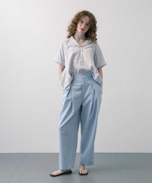 saloon(サルーン)の「SALOON(サルーン)/ノーカラーフリルヨーク5分袖ブラウス【洗濯機洗い可】無地/ストライプ(シャツ/ブラウス・レディース・ブルー系その他/オフホワイト/サックスブルー/グレー系その他・FREE)」の10枚目の写真