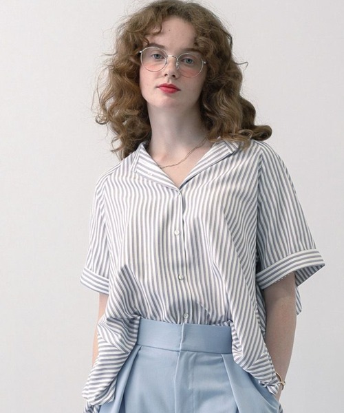 saloon(サルーン)の「SALOON(サルーン)/ノーカラーフリルヨーク5分袖ブラウス【洗濯機洗い可】無地/ストライプ(シャツ/ブラウス・レディース・ブルー系その他/オフホワイト/サックスブルー/グレー系その他・FREE)」の13枚目の写真