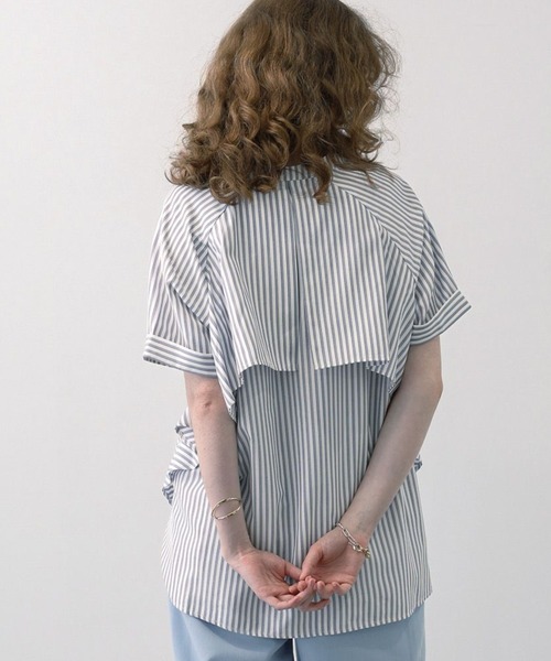 saloon(サルーン)の「SALOON(サルーン)/ノーカラーフリルヨーク5分袖ブラウス【洗濯機洗い可】無地/ストライプ(シャツ/ブラウス・レディース・ブルー系その他/オフホワイト/サックスブルー/グレー系その他・FREE)」の14枚目の写真