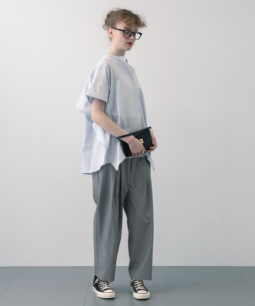 saloon(サルーン)の「SALOON(サルーン)/ノーカラーフリルヨーク5分袖ブラウス【洗濯機洗い可】無地/ストライプ(シャツ/ブラウス・レディース・ブルー系その他/オフホワイト/サックスブルー/グレー系その他・FREE)」の17枚目の写真