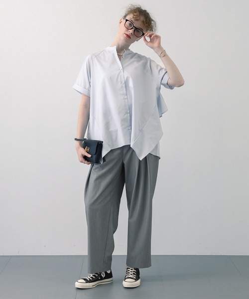 saloon(サルーン)の「SALOON(サルーン)/ノーカラーフリルヨーク5分袖ブラウス【洗濯機洗い可】無地/ストライプ(シャツ/ブラウス・レディース・ブルー系その他/オフホワイト/サックスブルー/グレー系その他・FREE)」の15枚目の写真