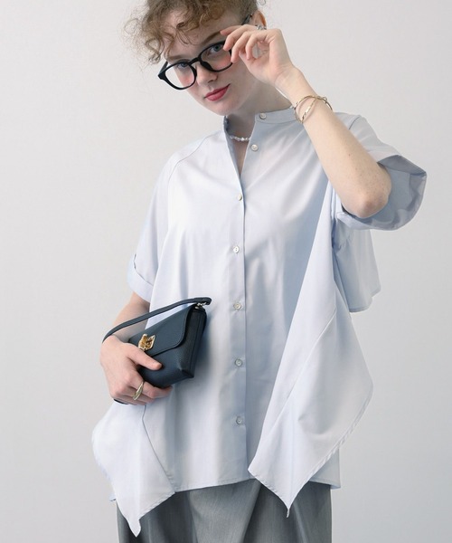 saloon(サルーン)の「SALOON(サルーン)/ノーカラーフリルヨーク5分袖ブラウス【洗濯機洗い可】無地/ストライプ(シャツ/ブラウス・レディース・ブルー系その他/オフホワイト/サックスブルー/グレー系その他・FREE)」の19枚目の写真