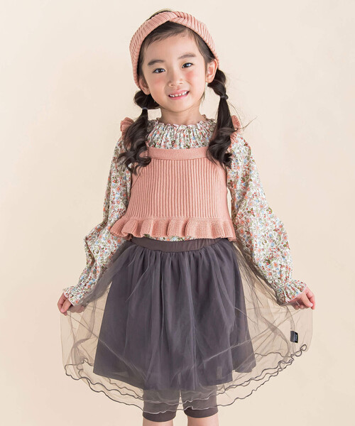 Noeil aime BeBe（ノイユエイムベベ）の「チュールスカート付きスパッツ(90~130cm)（スカート・キッズ・ベージュ/グレー・90cm/100cm/110cm/120cm/130cm）」の9枚目の写真