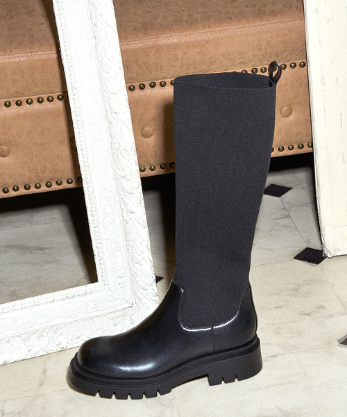 Le talon GRISE 黒 ロングブーツ M LE TALON（ルタロン）の「GRISE レザーVIBRAMソールロングブーツ