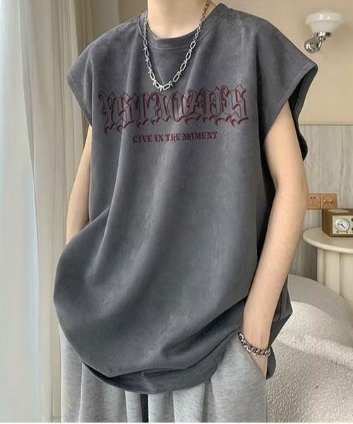 NOWLE（ノウル）の「【NOWLE】ルーズシルエット ロゴ ノースリーブ Tシャツ（タンクトップ・メンズ・ホワイト/グレー/ブラック・LARGE/MEDIUM）」の3枚目の写真