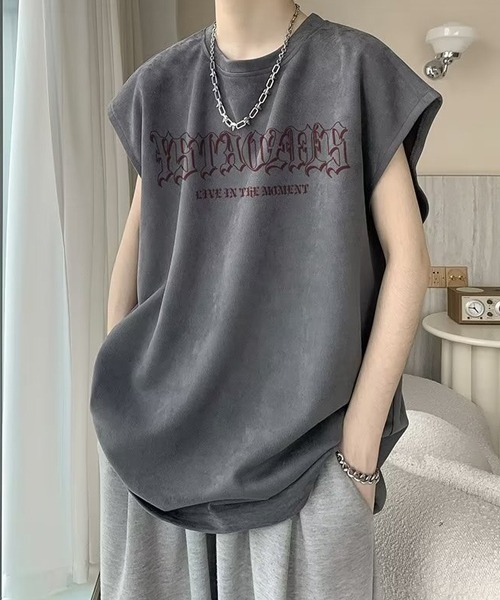 NOWLE（ノウル）の「【NOWLE】ルーズシルエット ロゴ ノースリーブ Tシャツ（タンクトップ・メンズ・ホワイト/グレー/ブラック・LARGE/MEDIUM）」の10枚目の写真