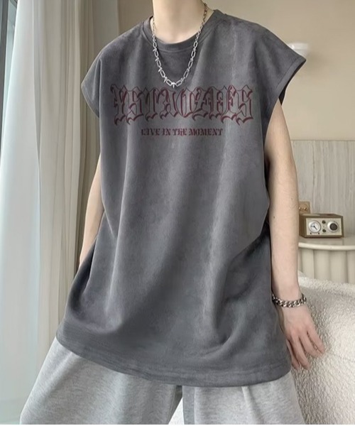 NOWLE（ノウル）の「【NOWLE】ルーズシルエット ロゴ ノースリーブ Tシャツ（タンクトップ・メンズ・ホワイト/グレー/ブラック・LARGE/MEDIUM）」の11枚目の写真