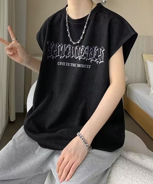 NOWLE（ノウル）の「【NOWLE】ルーズシルエット ロゴ ノースリーブ Tシャツ（タンクトップ・メンズ・ホワイト/グレー/ブラック・LARGE/MEDIUM）」の9枚目の写真