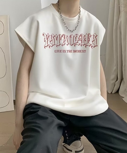 NOWLE（ノウル）の「【NOWLE】ルーズシルエット ロゴ ノースリーブ Tシャツ（タンクトップ・メンズ・ホワイト/グレー/ブラック・LARGE/MEDIUM）」の4枚目の写真