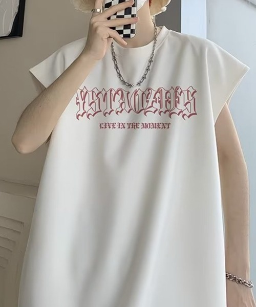 NOWLE（ノウル）の「【NOWLE】ルーズシルエット ロゴ ノースリーブ Tシャツ（タンクトップ・メンズ・ホワイト/グレー/ブラック・LARGE/MEDIUM）」の6枚目の写真