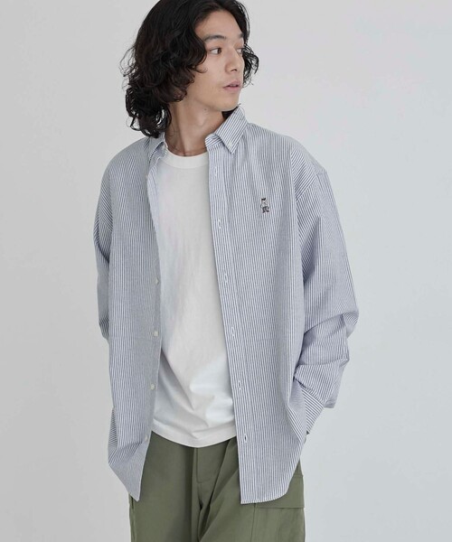 coen（コーエン）の「ワンポイントベア刺繍レギュラーカラーシャツ（シャツ/ブラウス・メンズ・ホワイト/ライトブルー/その他1/ネイビー・M/S/XL/L）」の4枚目の写真