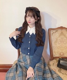 an another angelus | アートローズプリント釦リブニットカーディガン(カーディガン/ボレロ)