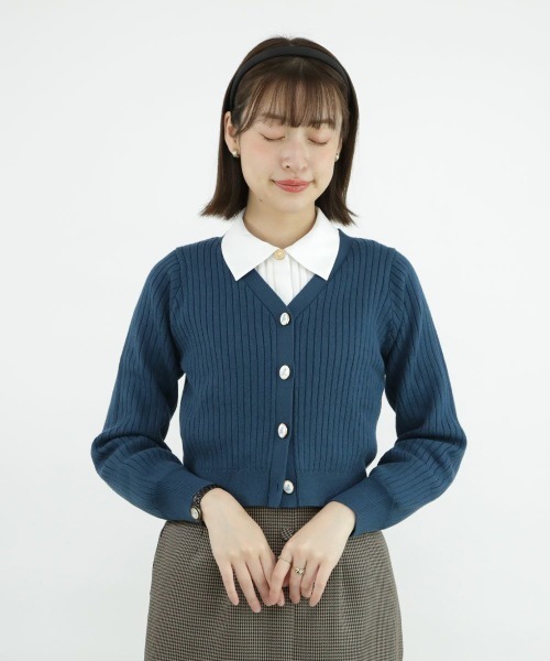 an another angelus（アンアナザーアンジェラス）の「アートローズプリント釦リブニットカーディガン/ananotherangelus（カーディガン/ボレロ・レディース・ブルーグリーン/アイボリー/パープル・FREE）」の9枚目の写真