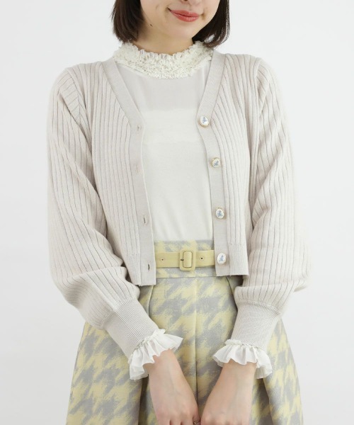 an another angelus（アンアナザーアンジェラス）の「アートローズプリント釦リブニットカーディガン/ananotherangelus（カーディガン/ボレロ・レディース・ブルーグリーン/アイボリー/パープル・FREE）」の8枚目の写真