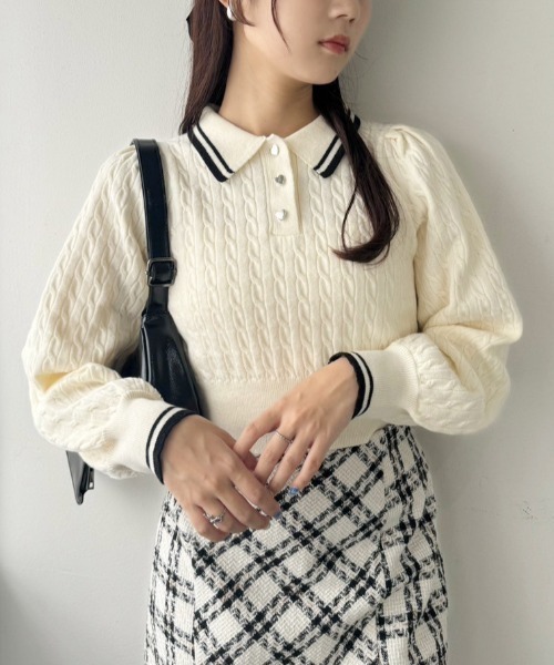 当日発送　S button layered knit tops セール】限定展開 片畔編み 3WAY 肩あき ニット プルオーバー（ニット