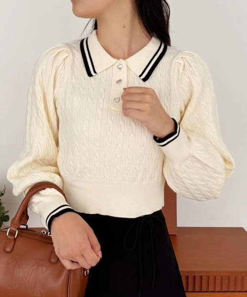 one after another NICE CLAUP(ワンアフターアナザーナイスクラップ)の「【ZOZOTOWN限定商品】ハートボタンケーブルニット(ニット/セーター・レディース・アイボリー/ブラック/ブラウン/ラベンダー・FREE)」の15枚目の写真