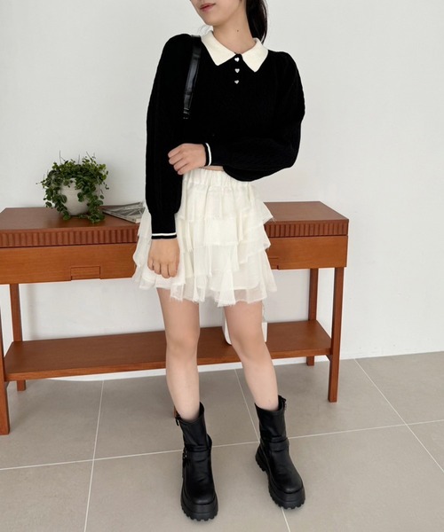 one after another NICE CLAUP(ワンアフターアナザーナイスクラップ)の「【ZOZOTOWN限定商品】ハートボタンケーブルニット(ニット/セーター・レディース・アイボリー/ブラック/ブラウン/ラベンダー・FREE)」の5枚目の写真