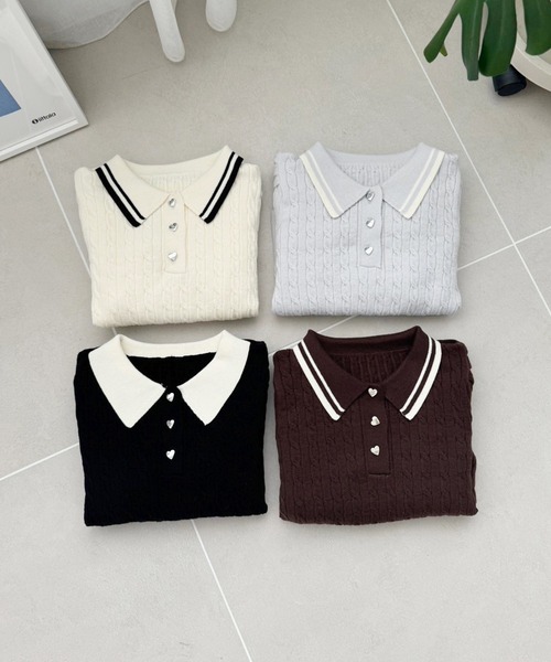 one after another NICE CLAUP(ワンアフターアナザーナイスクラップ)の「【ZOZOTOWN限定商品】ハートボタンケーブルニット(ニット/セーター・レディース・アイボリー/ブラック/ブラウン/ラベンダー・FREE)」の14枚目の写真