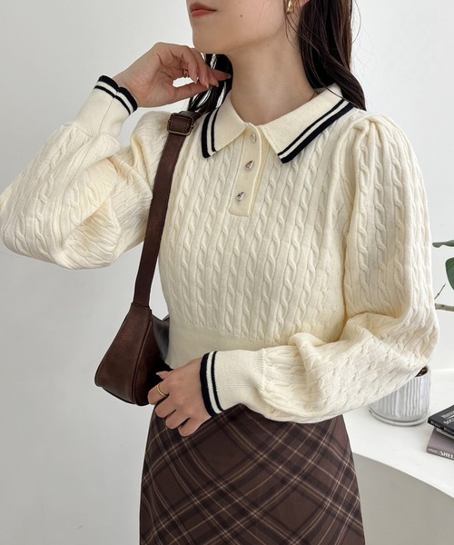 one after another NICE CLAUP(ワンアフターアナザーナイスクラップ)の「【ZOZOTOWN限定商品】ハートボタンケーブルニット(ニット/セーター・レディース・アイボリー/ブラック/ブラウン/ラベンダー・FREE)」の19枚目の写真