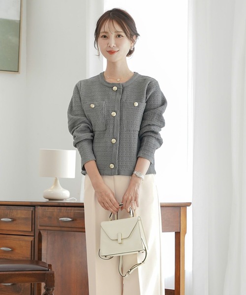 アソート柄 ニット ジャケット le reve vaniller（ノーカラー