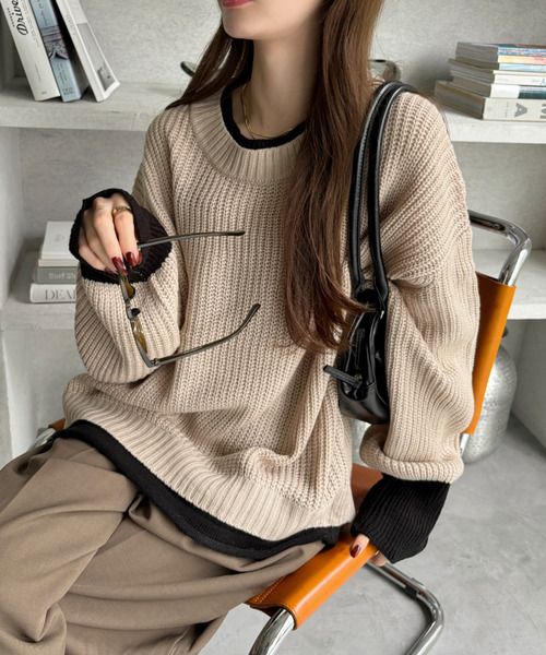 Ada.(エイダ)の「レイヤード デザイン オーバーサイズ 畦ニット(ニット/セーター・レディース・ブラック/グレイッシュベージュ/ブラウン・FREE)」の22枚目の写真