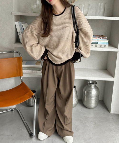Ada.(エイダ)の「レイヤード デザイン オーバーサイズ 畦ニット(ニット/セーター・レディース・ブラック/グレイッシュベージュ/ブラウン・FREE)」の21枚目の写真