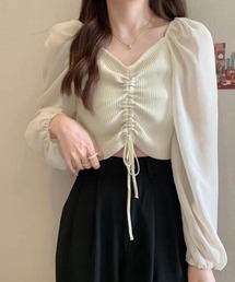 ニットトップス ドローストリング 韓国風