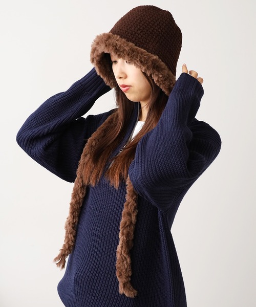 ROOPTOKYO(ループトウキョウ)の「ひも付き ニット ファーバケットハット バラクラバ(ハット・レディース・アイボリー/ブラック/ブラウン・FREE)」の11枚目の写真