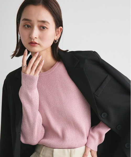 ad thie(アドティエ)の「クルーネック ラメニットプルオーバー(ニット/セーター・レディース・ブラック/グレー/レッド/ブラウン/アイボリー/ピンク・FREE)」の5枚目の写真