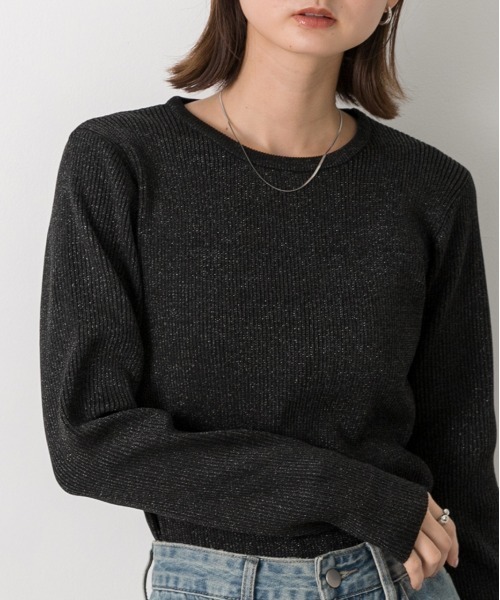 ad thie(アドティエ)の「クルーネック ラメニットプルオーバー(ニット/セーター・レディース・ブラック/グレー/レッド/ブラウン/アイボリー/ピンク・FREE)」の9枚目の写真