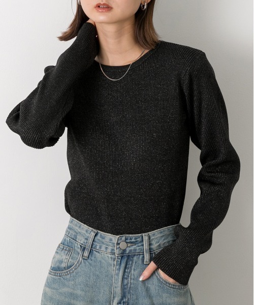 ad thie(アドティエ)の「クルーネック ラメニットプルオーバー(ニット/セーター・レディース・ブラック/グレー/レッド/ブラウン/アイボリー/ピンク・FREE)」の10枚目の写真