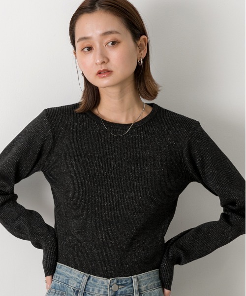 ad thie(アドティエ)の「クルーネック ラメニットプルオーバー(ニット/セーター・レディース・ブラック/グレー/レッド/ブラウン/アイボリー/ピンク・FREE)」の11枚目の写真