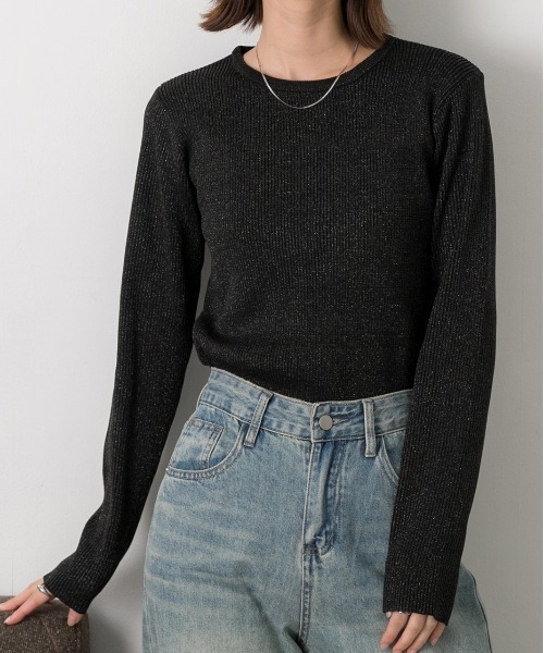 ad thie(アドティエ)の「クルーネック ラメニットプルオーバー(ニット/セーター・レディース・ブラック/グレー/レッド/ブラウン/アイボリー/ピンク・FREE)」の12枚目の写真