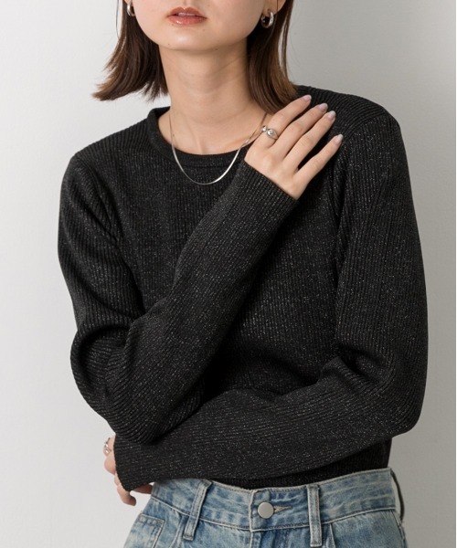 ad thie(アドティエ)の「クルーネック ラメニットプルオーバー(ニット/セーター・レディース・ブラック/グレー/レッド/ブラウン/アイボリー/ピンク・FREE)」の13枚目の写真