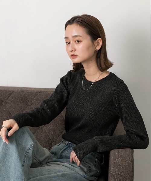 ad thie(アドティエ)の「クルーネック ラメニットプルオーバー(ニット/セーター・レディース・ブラック/グレー/レッド/ブラウン/アイボリー/ピンク・FREE)」の15枚目の写真