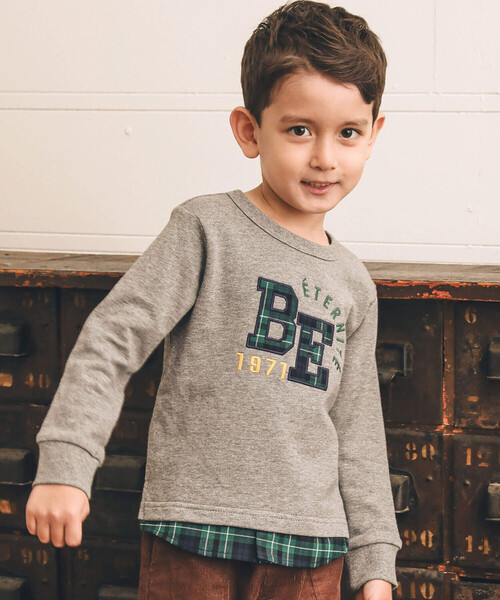 【セール】カレッジロゴパッチ裾レイヤードトレーナー(80~160cm)（スウェット）｜BeBe（ベベ）