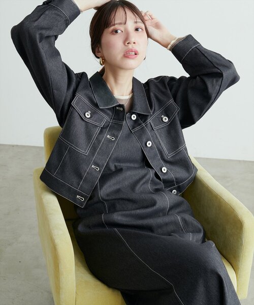 natural couture（ナチュラルクチュール）の「デニム風ショート丈ブルゾン（ブルゾン・レディース・ブラウン/その他1/インディゴブルー/ブラック・FREE）」の11枚目の写真