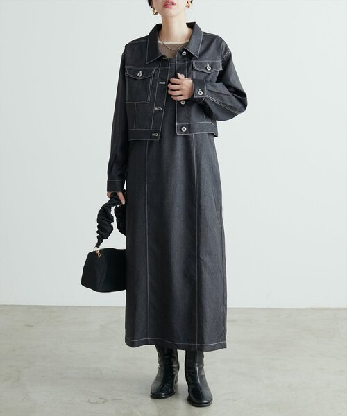 natural couture（ナチュラルクチュール）の「デニム風ショート丈ブルゾン（ブルゾン・レディース・ブラウン/その他1/インディゴブルー/ブラック・FREE）」の12枚目の写真