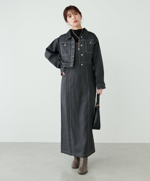 natural couture（ナチュラルクチュール）の「デニム風ショート丈ブルゾン（ブルゾン・レディース・ブラウン/その他1/インディゴブルー/ブラック・FREE）」の15枚目の写真